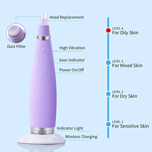 VKK Limpiador de poros, succion al vacio de puntos negros, 3 cabezales, extractor de espinillas, acne sebo y demás impurezas, Inalámbrico, Recargable (Púrpura )
