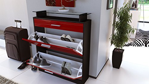 Vladon Gabinete para Zapatos Loret, Cuerpo en Negro Mate/Frente en Roble áspero