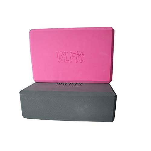 VLFit Juego de 2 Espuma EVA Bloques de Yoga (2 Piezas) (Gris y Rosado)