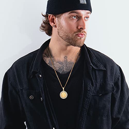VNOX Farmacia de Las Mujeres de los Hombres Caduceo Médico Alerta ID Cubic Zirconia Round Pendant Necklace Oro,Grabado Gratis