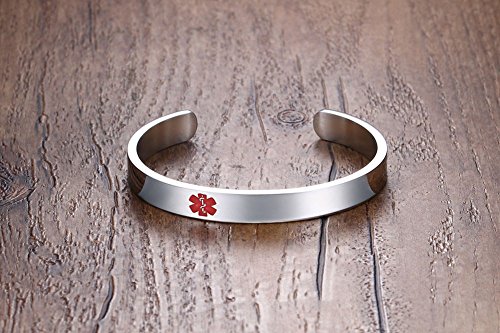 VNOX Grabado Libre de Acero Inoxidable de Alerta médica identificador Brazalete de Brazalete Abierto Brazalete,64.5 mm de diámetro