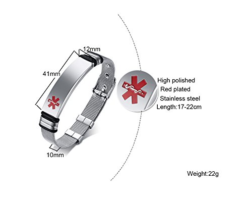 VNOX Nombre Personalizado de Acero Inoxidable Grabable ID de Alerta Médica Ice Pulsera Ajustable Sos Emergencia Personalizada para Hombres Mujeres