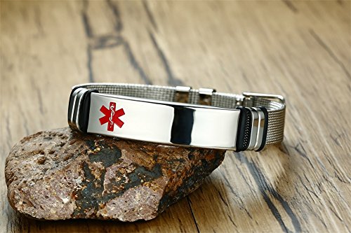 VNOX Nombre Personalizado de Acero Inoxidable Grabable ID de Alerta Médica Ice Pulsera Ajustable Sos Emergencia Personalizada para Hombres Mujeres