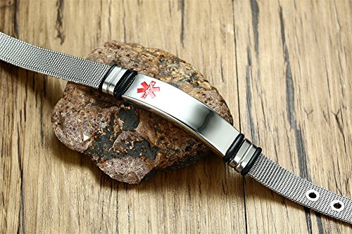 VNOX Nombre Personalizado de Acero Inoxidable Grabable ID de Alerta Médica Ice Pulsera Ajustable Sos Emergencia Personalizada para Hombres Mujeres