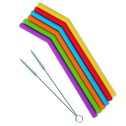 Voarge 6 Piezas Pajitas reutilizables silicona grado alimenticio con 2 Cepillos, para Yogur Batidos Jugo Café Cóctel Niños Adultos