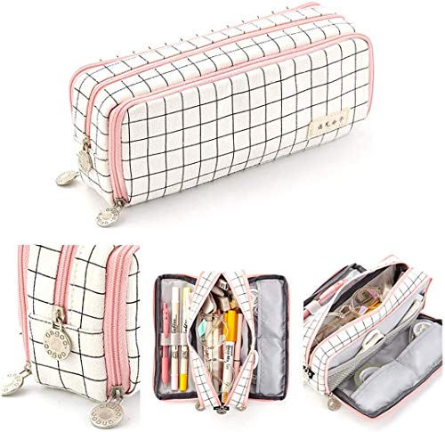 Voarge Estuche grande para lápices Boy Girl School Case, estuche con 3 compartimentos, para niños y adolescentes, multifuncional, para mujeres (rosa)
