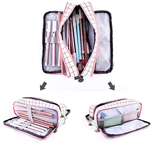 Voarge Estuche grande para lápices Boy Girl School Case, estuche con 3 compartimentos, para niños y adolescentes, multifuncional, para mujeres (rosa)