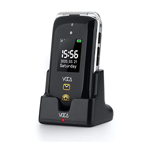VOCA 3G V533 Teléfono Móvil Simple para Ancianos con Teclas Grandes,SOS Botones, predecir Texto, ácil de Usar telefonos basicos para Mayores (Plata Negro)