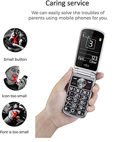 VOCA 3G V533 Teléfono Móvil Simple para Ancianos con Teclas Grandes,SOS Botones, predecir Texto, ácil de Usar telefonos basicos para Mayores (Plata Negro)