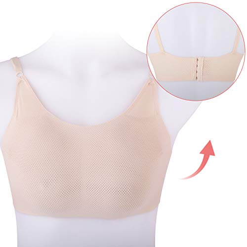 Vollence Sujetador de Bolsillo de Malla Ajustable Sostiene Formas de Seno de Silicona Inserciones Sujetador para mastectomía Prótesis Paciente Aparador Cruzado - Desnudo