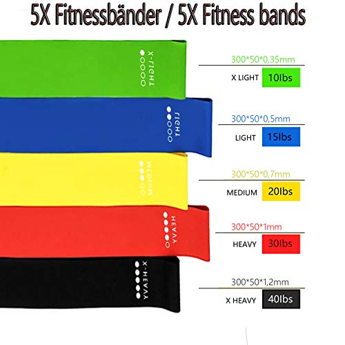 Vollshiny Juego de 27 bandas de resistencia de hasta 150 kg para entrenamiento de fuerza con muchas otras piezas para fitness, fuerza, delgada, yoga, para hombres y mujeres