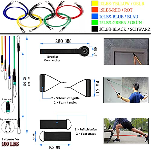 Vollshiny Juego de 27 bandas de resistencia de hasta 150 kg para entrenamiento de fuerza con muchas otras piezas para fitness, fuerza, delgada, yoga, para hombres y mujeres