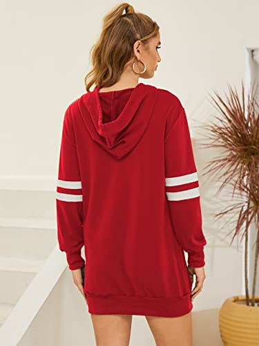 VONDA Sudaderas Mujer con Capucha Invierno Vestido Casual Manga Larga Color Sólido Camisetas de Deporte con Bolisillos A-Rojo XXL