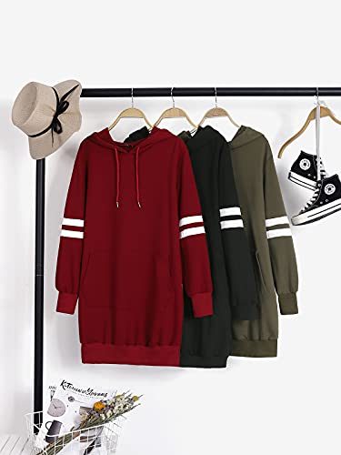 VONDA Sudaderas Mujer con Capucha Invierno Vestido Casual Manga Larga Color Sólido Camisetas de Deporte con Bolisillos A-Rojo XXL