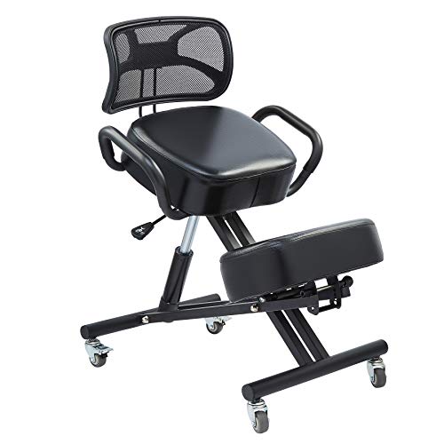 VONLUCE Silla Ergonómica de Rodilla con Resplado para Hogar y Oficina Silla de Rodillas Ajustable para Mejorar la Postura Taburete para Rodilla con Cojin Grueso (con Respaldo)