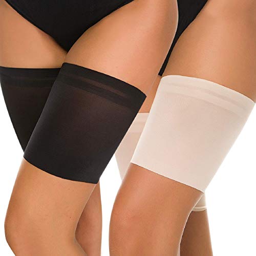 Voqeen Bandas de Elásticas elástico Anti-Chafing Bandas para Hombre y Mujer Muslo Previene las Rozaduras Bandas Antirozaduras Muslos (Negro+Skin,B:58-63CM)