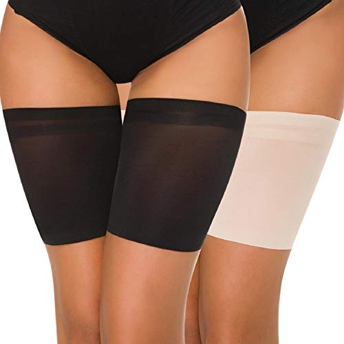 Voqeen Bandas de Elásticas elástico Anti-Chafing Bandas para Hombre y Mujer Muslo Previene las Rozaduras Bandas Antirozaduras Muslos (Negro+Skin,B:58-63CM)
