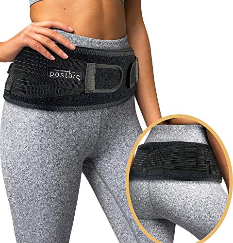 Vriksasana Posture Cinturón de cadera sacroilíaco para mujeres y hombres que alivia el dolor ciático, pélvico, lumbar, de piernas y del nervio sacro causado| (Negro, Regular)