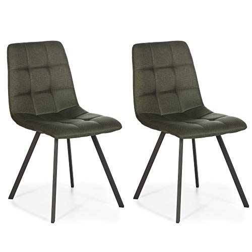 VS Venta-stock Set de 2 sillas Comedor Mila tapizadas Verde, certificada por la SGS, 58 cm (Ancho) x 45 cm (Profundo) x 86 cm (Alto)
