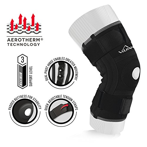 Vulk Rodillera estabilizada clásica, XL, rodillera para soporte de rótula, rodillera articulada para lágrimas de menisco y lesiones de ACL, rodillera abierta para atletas, entrenamiento y ejercicio