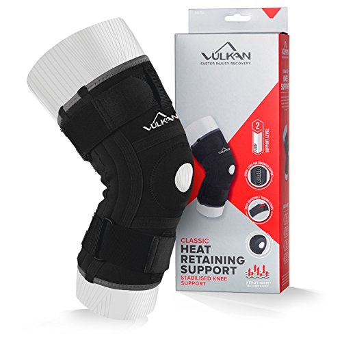 Vulk Rodillera estabilizada clásica, XL, rodillera para soporte de rótula, rodillera articulada para lágrimas de menisco y lesiones de ACL, rodillera abierta para atletas, entrenamiento y ejercicio