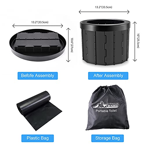 WADEO Inodoro portátil plegable para exteriores, con dispositivo de orina para mujeres, bolsa desechable, bolsa de almacenamiento para senderismo, camping y viajes de larga distancia.