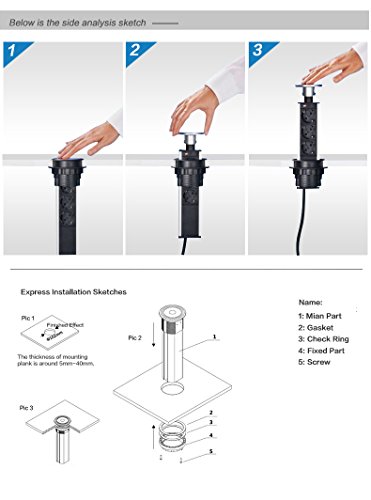 Wakects Tower Power - Enchufe eléctrico retráctil para mesa (3 enchufes, con interruptor, para superficies de oficina, trabajo y cocina