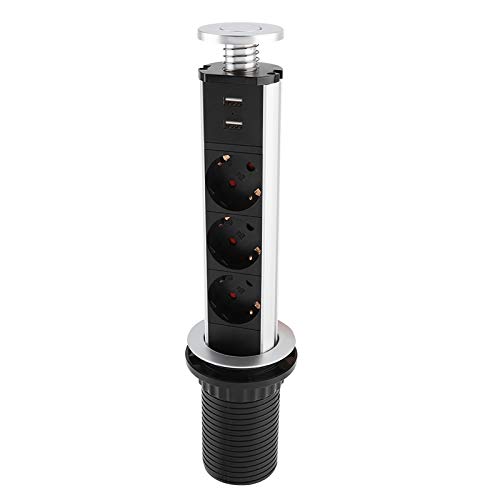 Wakects Tower Power - Enchufe eléctrico retráctil para mesa (3 enchufes, con interruptor, para superficies de oficina, trabajo y cocina