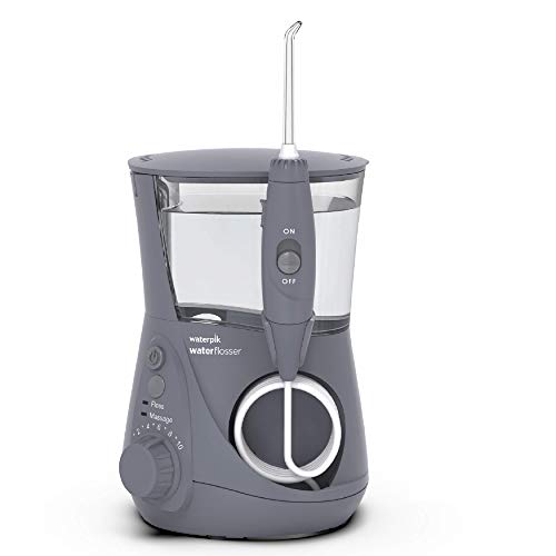 Waterpik Irrigador de Sobremesa Profesional con Agua a Presión y Sistema Avanzado de Control de Presión Mediante 10 Posiciones con 7 Boquillas, Eliminación de Placa Dental, Gris (WP-667UK)