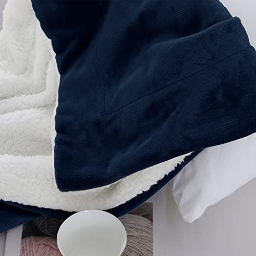 Wavve Manta Sherpa Franela Reversible 220x240 cm, Manta Polar para Cama 135/150, Manta de Microfibra Grande para Sofá, Sobrecama Suave, Caliente, Transpirable para Invierno (240x220 cm, Azul Marino)