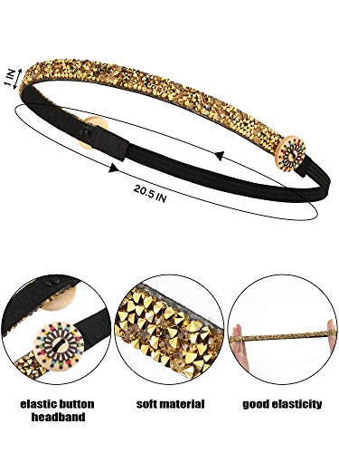 Waydress 6 Diademas con Botón, Diadema Brillantina Flaca Banda de Pelo Elástica Antideslizante Diadema con Botón Soporte de Protección Orejas para Deporte (Patrón Clásico)