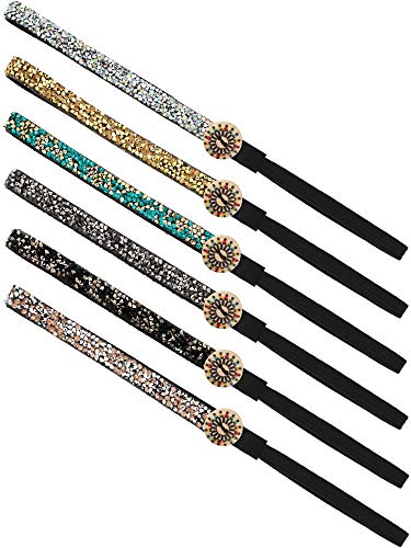 Waydress 6 Diademas con Botón, Diadema Brillantina Flaca Banda de Pelo Elástica Antideslizante Diadema con Botón Soporte de Protección Orejas para Deporte (Patrón Clásico)