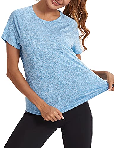 Wayleb Camiseta Deportivo Mujer Camiseta de Manga Corta Camiseta Holgada de Secado Rápido Camisetas de Malla Mujer Yoga Fitness Top Ropa Deportiva Entrenamiento Atlético