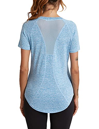 Wayleb Camiseta Deportivo Mujer Camiseta de Manga Corta Camiseta Holgada de Secado Rápido Camisetas de Malla Mujer Yoga Fitness Top Ropa Deportiva Entrenamiento Atlético