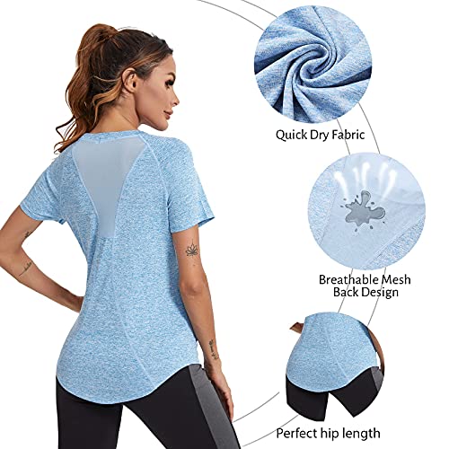 Wayleb Camiseta Deportivo Mujer Camiseta de Manga Corta Camiseta Holgada de Secado Rápido Camisetas de Malla Mujer Yoga Fitness Top Ropa Deportiva Entrenamiento Atlético