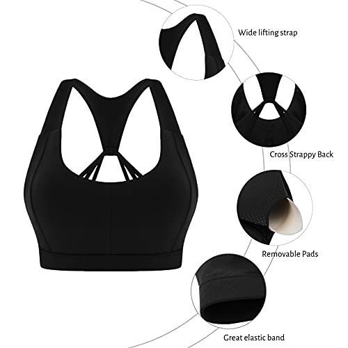 Wayleb Sujetador Deportivo Mujer Alto Impacto Sujedtador con Espalda Cruzada Sujetadores Sin Costuras Push Up Bra con Almohadillas Extraíbles para Correr Yoga Gimnasio