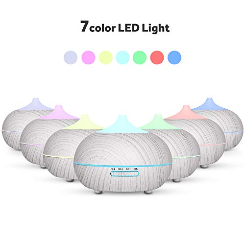 WD&CD Humidificador Aromaterapia Ultrasónico [300ML]， 7-Color LED, 3 Ajuste de Tiempo， Mudo Difusor de Aceites Esenciales de luz para Bebes, Hogar, Oficina,Dormitorio —Blanco