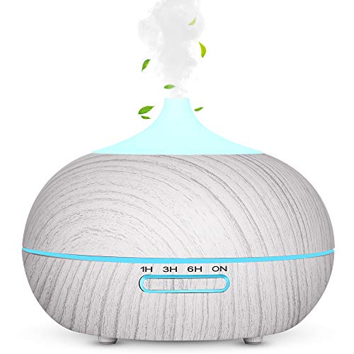 WD&CD Humidificador Aromaterapia Ultrasónico [300ML]， 7-Color LED, 3 Ajuste de Tiempo， Mudo Difusor de Aceites Esenciales de luz para Bebes, Hogar, Oficina,Dormitorio —Blanco