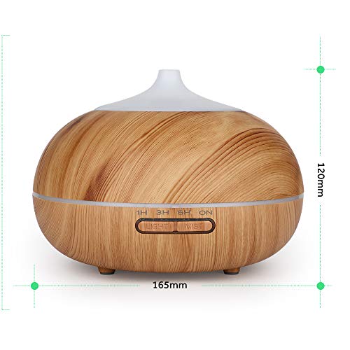 WD&CD Humidificador Aromaterapia Ultrasónico [300ML]， 7-Color LED, 3 Ajuste de Tiempo，Súper Mudo Difusor de Aceites Esenciales de luz para Bebes, Hogar, Oficina,Dormitorio —Grano de Madera