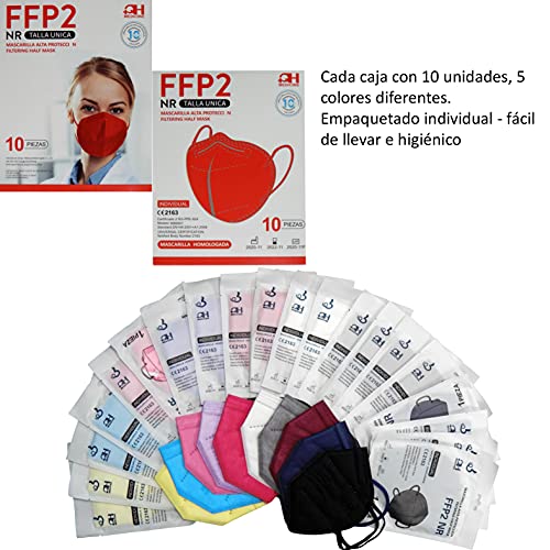 Weibang Mascarilla FFP2 Colores, Paquete de 20x Mascarillas FFP2 NR de Colores Estampadas Homologadas 5 Capas +1 Estuche Porta mascarillas Color Aleatorio