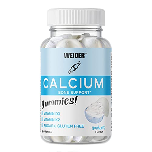 Weider Calcium Gummies. Gominolas de Calcio con Vitamina D y K. Sin Azúcares y Sin Gluten. 36 gummies. Sabor yogurt.