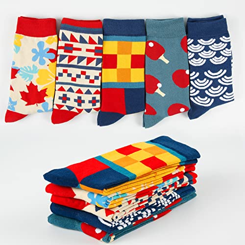 Weinsamkeit Calcetines Estampados, 5 Pares Calcetines Hombres Mujer Divertidos, Calcetines de Algodón con Estampados Divertidos Y Elegantes, Calcetines de Colores de Moda(Adecuados Para Tallas 36-45)