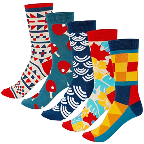 Weinsamkeit Calcetines Estampados, 5 Pares Calcetines Hombres Mujer Divertidos, Calcetines de Algodón con Estampados Divertidos Y Elegantes, Calcetines de Colores de Moda(Adecuados Para Tallas 36-45)