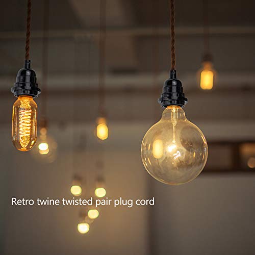 WEKON Cable de Cáñamo para Lámpara, Cable de Cañamo para Lámpara de Techo, Cacable de Luz con Cuerda de Cáñamo 3.5M Tipo E26 250V 3A con Cable y Interruptor Color Marrón Natural