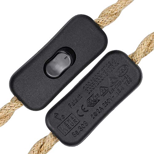 WEKON Cable de Cáñamo para Lámpara, Cable de Cañamo para Lámpara de Techo, Cacable de Luz con Cuerda de Cáñamo 3.5M Tipo E26 250V 3A con Cable y Interruptor Color Marrón Natural