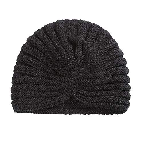 WELROG Gorro Turbante de Punto para Mujer Gorra Cruzada de Invierno con Cruzado para Mujer Tapa de Pila para el cáncer Pérdida de Cabello con Alopecia de quimioterapia (Negro