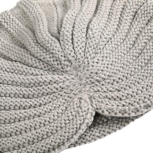 WELROG Gorro Turbante de Punto para Mujer Gorra Cruzada de Invierno con Cruzado para Mujer Tapa de Pila para el cáncer Pérdida de Cabello con Alopecia de quimioterapia (Negro