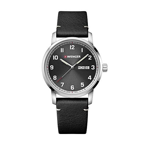 Wenger Hombre Attitude - Reloj de Acero Inoxidable/Cuero de Cuarzo analógico de fabricación Suiza 01.1541.116