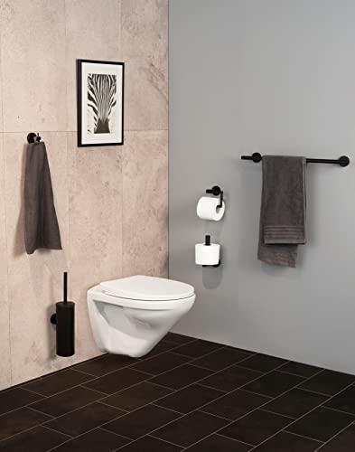 WENKO Escobillero WC Bosio Black mate - Portaescobillas cerrado para el WC, Acero inoxidable, 9 x 40.5 x 13 cm, Mate