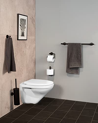 WENKO Escobillero WC Bosio Black mate - Portaescobillas cerrado para el WC, Acero inoxidable, 9 x 40.5 x 13 cm, Mate